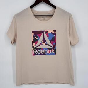 Reebok Shirt Mens XL Beige Camo Delta Logo Graphic Tee Cotton Blend Athletic